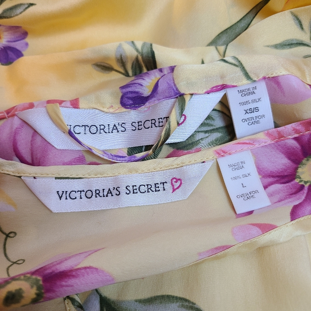 VTG Victoria's Secret 100% Silk Floral Chemise & Robe Set Size Lg - Picture 7 of 7